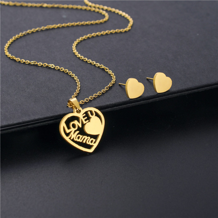 Heart-Shaped Love Stainless Steel Necklace Suit Love Mama Pendant Mother's Day Gift