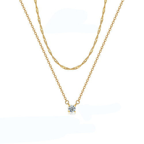 Simple Women Necklace Stainless Steel Jewelry 14K  Gold Plated  Double Layer CZ Zircon Necklace Women Gift