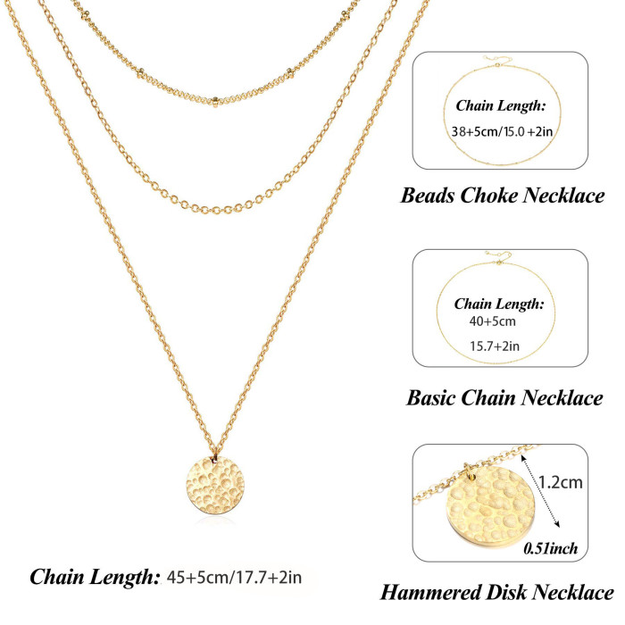 Circular Pendant Necklace with Multiple Layers  Stainless Steel 18K Gold Plated Circular Pendant Necklaces