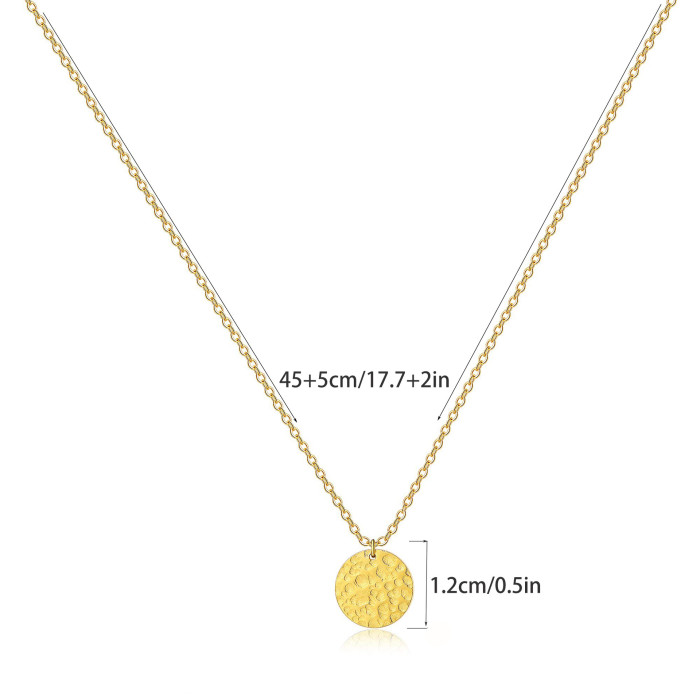 Stainless Steel Round Pendant Necklace Simple Layer 18K  Gold Plated Pendant Necklace for Women