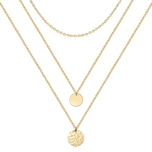 Multi-layer Stainless Steel Chain Necklace for Women 18K Gold Plated Stainless Steel Double Pendant Round Coin Necklace