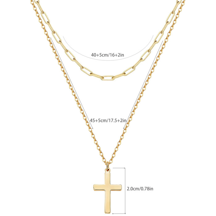 Simple Stainless Steel Cross Chain Square Wire Chain Women's Cross Stainless Steel Double Necklace