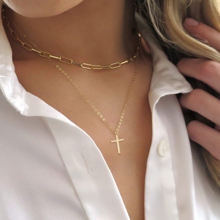 Simple Stainless Steel Cross Chain Square Wire Chain Women's Cross Stainless Steel Double Necklace