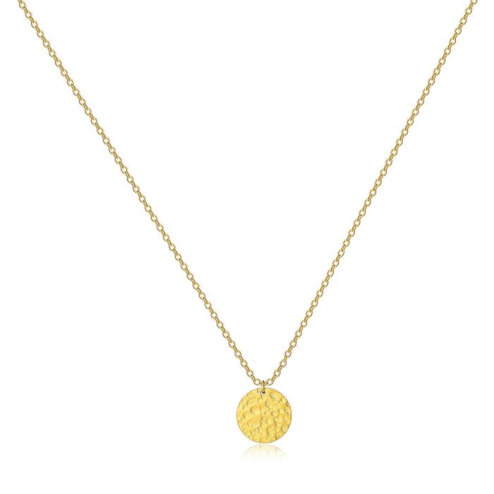 Stainless Steel Round Pendant Necklace Simple Layer 18K Gold Plated Pendant Necklace for Women