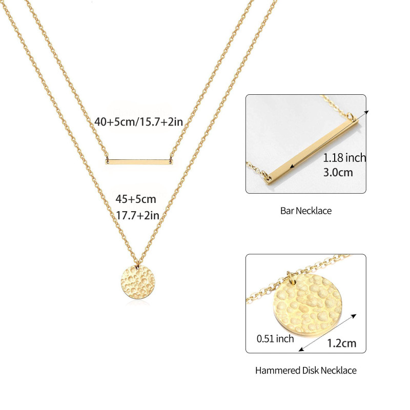 Double Geometric Disc Metal Necklace Stainless Steel Chain Plated 18K Real Gold Pressure Round Pendant Choker Women