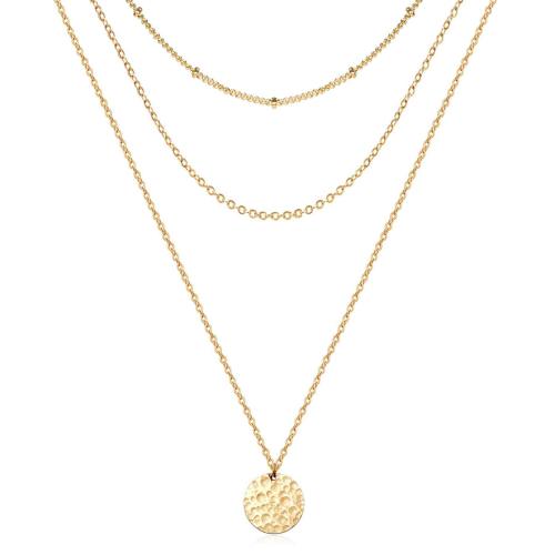 Circular Pendant Necklace with Multiple Layers  Stainless Steel 18K Gold Plated Circular Pendant Necklaces