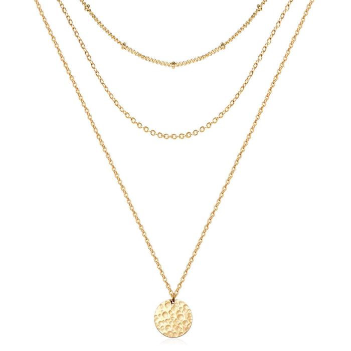 Circular Pendant Necklace with Multiple Layers  Stainless Steel 18K Gold Plated Circular Pendant Necklaces