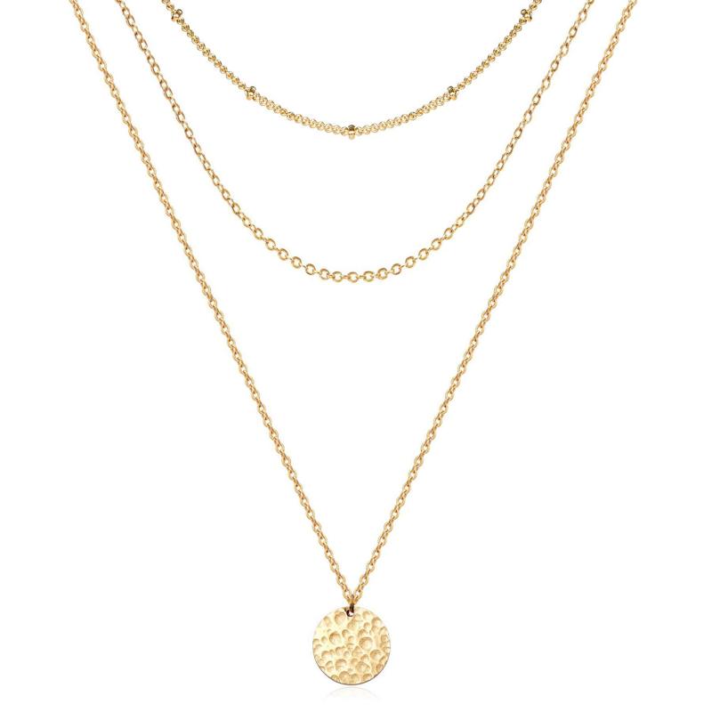 Circular Pendant Necklace with Multiple Layers  Stainless Steel 18K Gold Plated Circular Pendant Necklaces