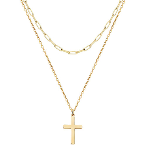 Simple Stainless Steel Cross Chain Square Wire Chain Women's Cross Stainless Steel Double Necklace