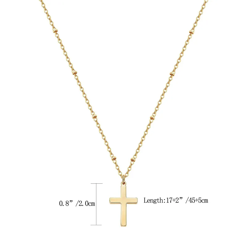 Refined Stainless Steel Clip Bead Chain Necklace Women's 14K Gold  Plated Single  Stainless Steel Cross Necklace
