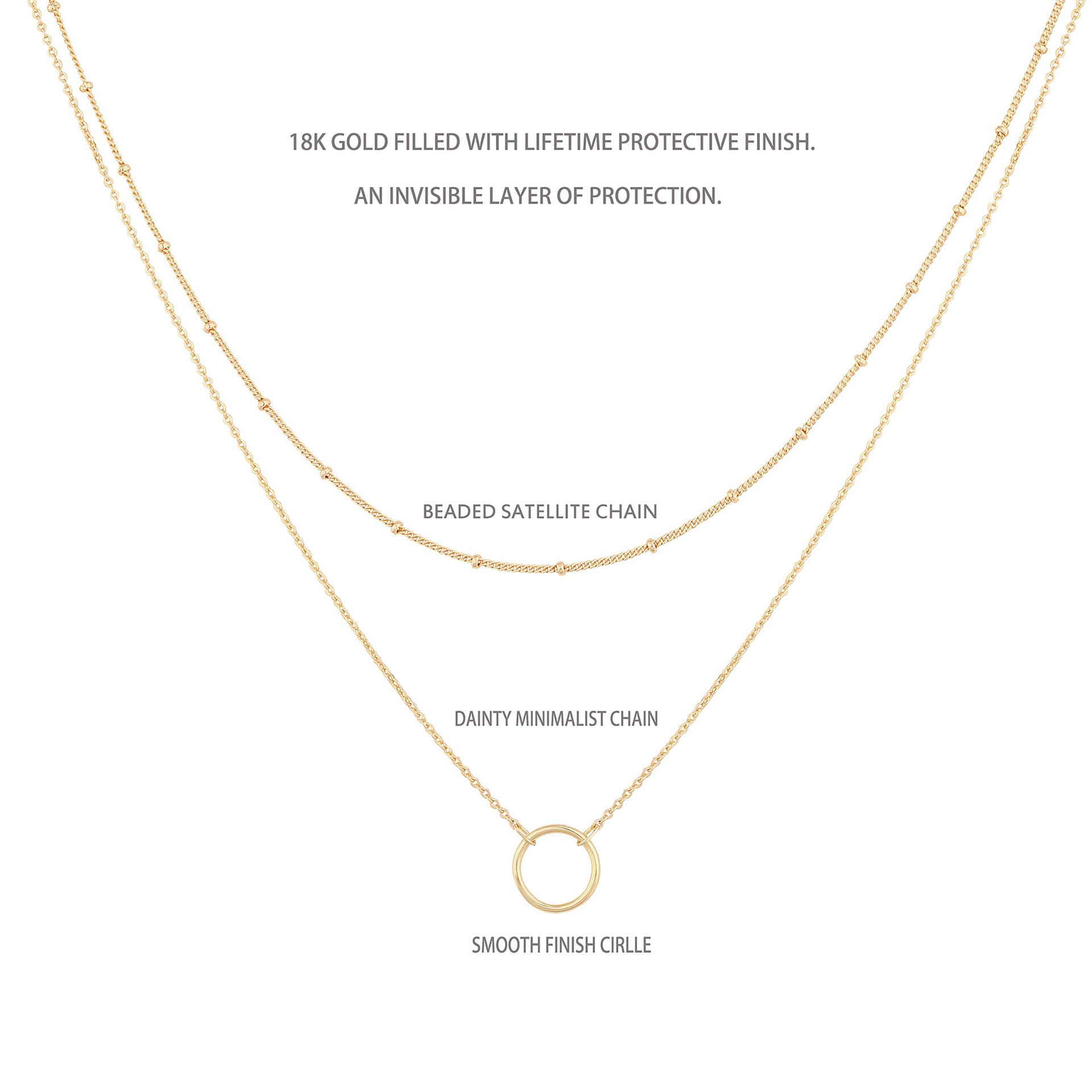 Refined Simple Women’s Stainless Steel18K Gold Plating Chain Hollow Circle Pendant Double-Layer Stainless Steel Necklace