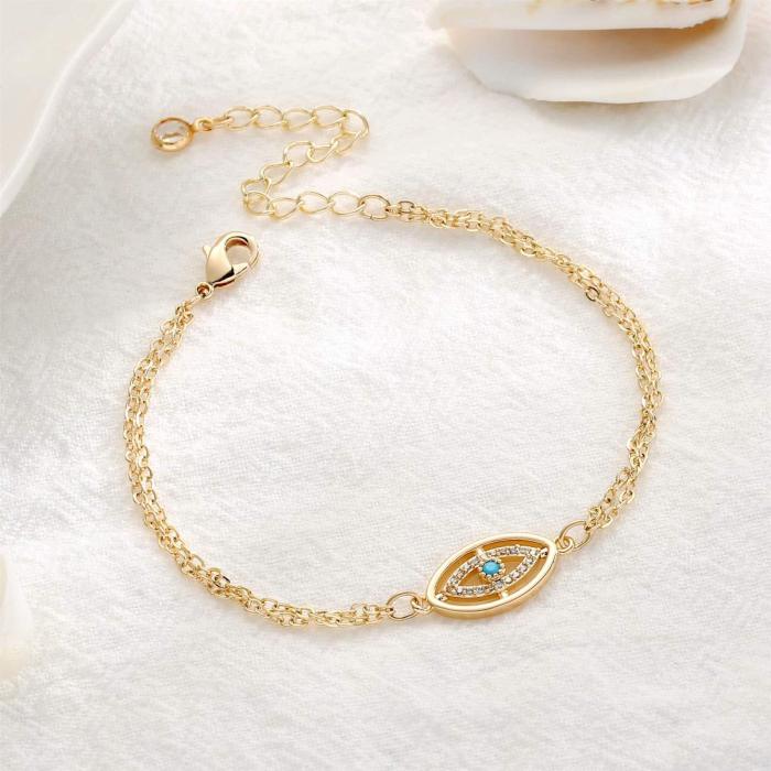 Stainless Steel Chain 18K Real Gold Plated Bracelet Hollow Turquoise Devil's Eye Micro Inlaid Zircon Eye Bracelet for...