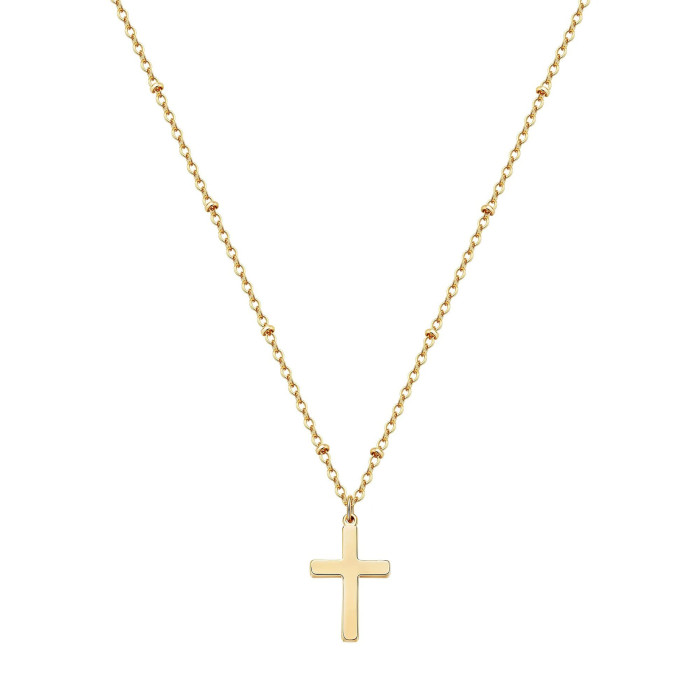 Refined Stainless Steel Clip Bead Chain Necklace Women's 14K Gold  Plated Single  Stainless Steel Cross Necklace
