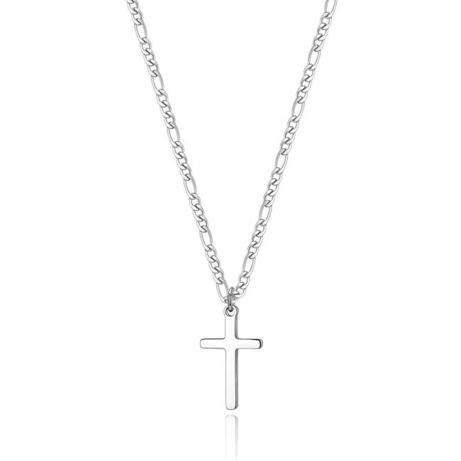 Classic and Simple Stainless Steel Cross Pendant Necklace with Cuban Chain for Men Women