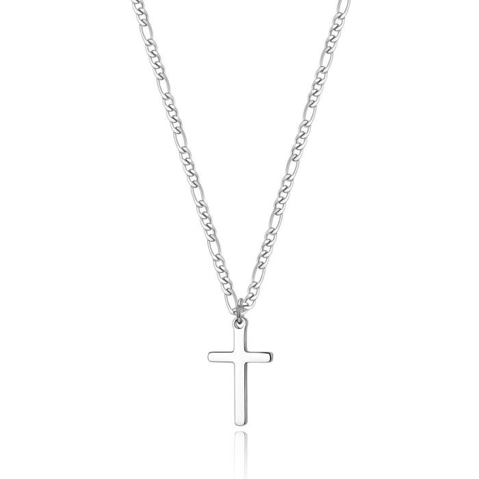 Classic and Simple Stainless Steel Cross Pendant Necklace with Cuban Chain for Men Women
