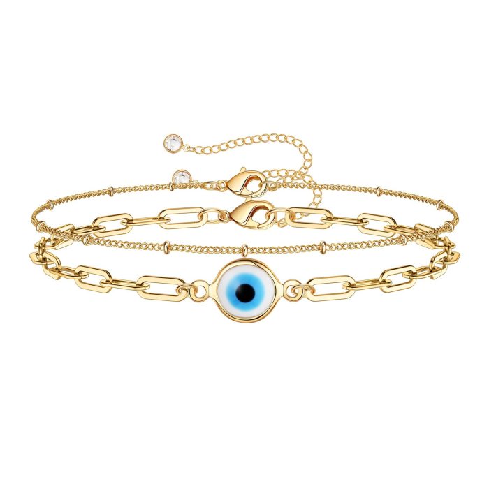 18K gold plated  Multi-Layer Stainless Steel Chain Glass Blue Eyes Bracelet Devil's Eye Bracelet
