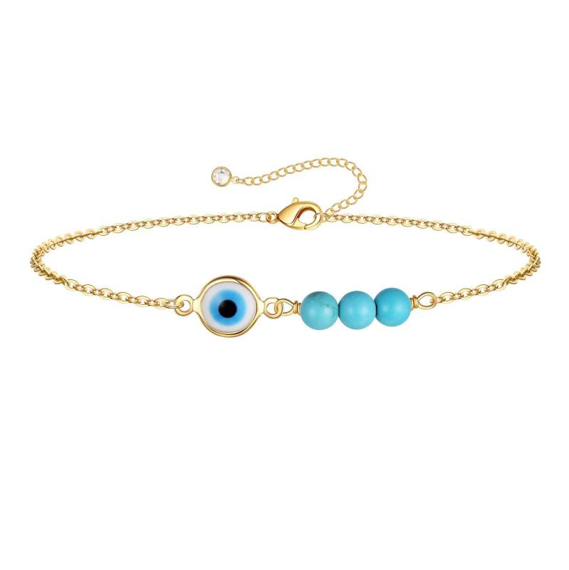 Simple 18K Gold Plated Stainless Steel Bracelet Natural Semi-Precious Stone Turquoise Devil's Eye Blue Eye Bracelet Women Gift