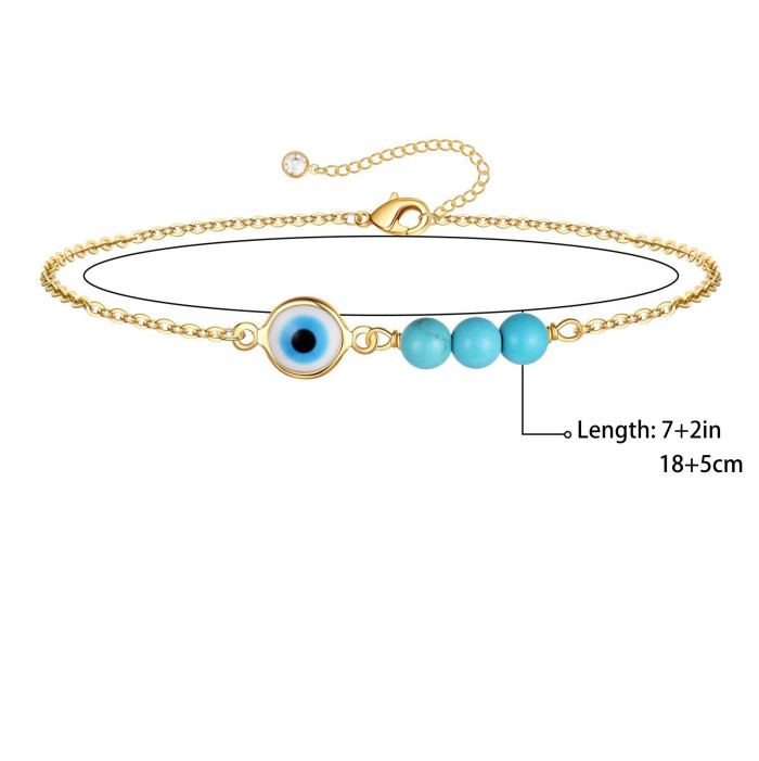 Simple 18K Gold Plated Stainless Steel Bracelet Natural Semi-Precious Stone Turquoise Devil's Eye Blue Eye Bracelet W...