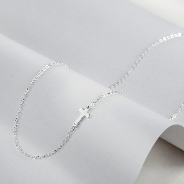 Refined Simple Stainless Steel Cross Chain Necklace Women's Single Layer Side Cross Necklace