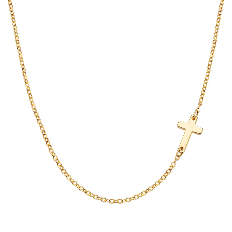 Refined  Simple Stainless Steel Cross Chain Necklace Women's Single Layer Side Cross Necklace