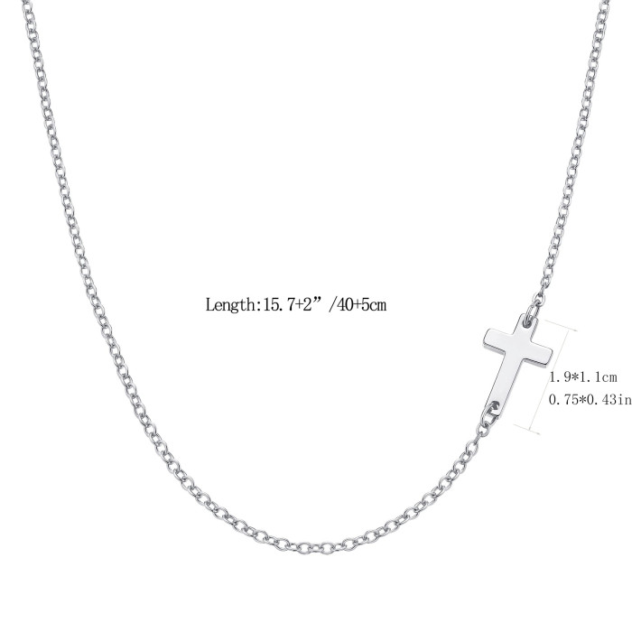 Refined Simple Stainless Steel Cross Chain Necklace Women's Single Layer Side Cross Necklace