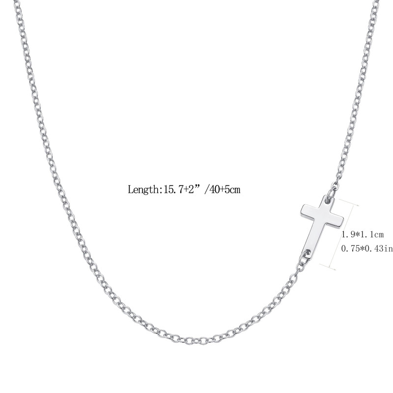 Refined  Simple Stainless Steel Cross Chain Necklace Women's Single Layer Side Cross Necklace