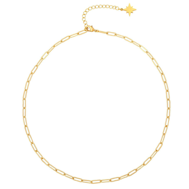 Paperclip Chain Necklace Stainless Steel 18K Gold Clip Chain Oval Flat Floss Chain Women  Accessories