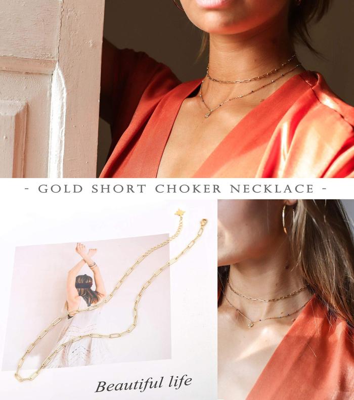 Paperclip Chain Necklace Stainless Steel 18K Gold Clip Chain Oval Flat Floss Chain Women  Accessories