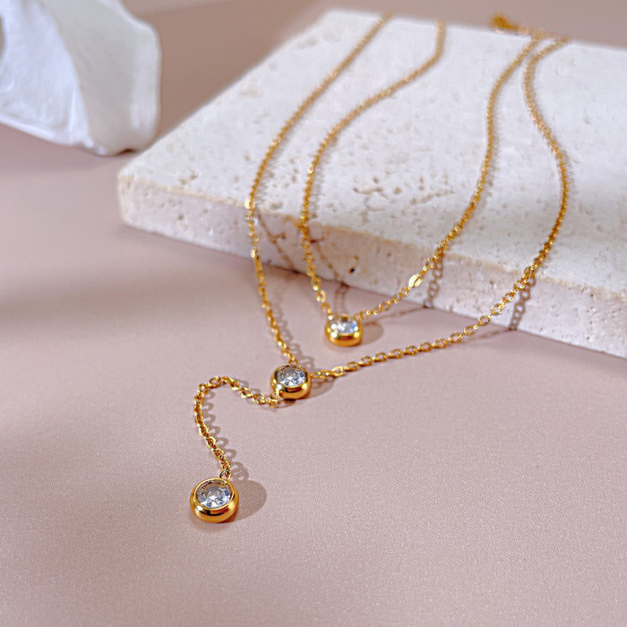 Double-Layer Titanium Steel Tassel Diamond Necklace Women's Light Luxury Gold Stainless Steel Necklace