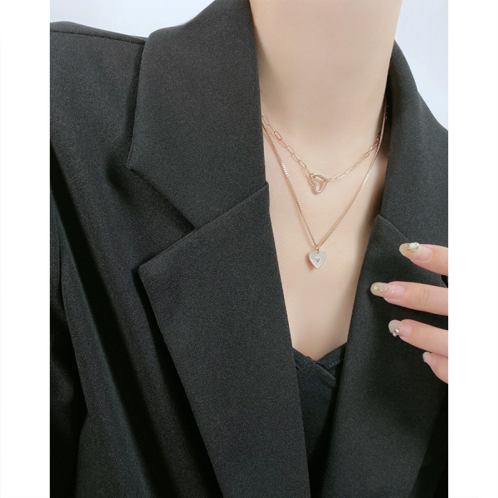 New Double-Layer Net Red Love Accessories Elegant Titanium Steel Women's Necklace