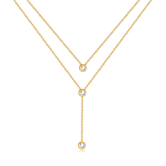 Double-Layer Titanium Steel Tassel Diamond Necklace Women's Light Luxury Gold Stainless Steel Necklace