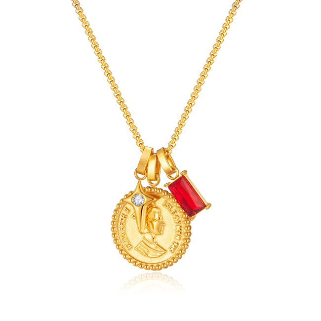 Factory Fashion Titanium Steel Double-Sided Embossed Pendant Queen Elizabeth Head Stainless Steel Necklace for Women