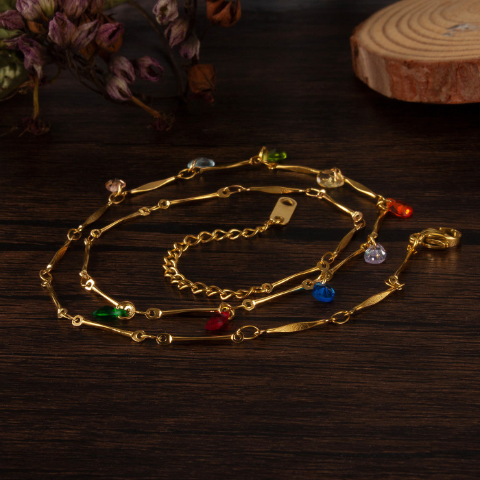 Personalized Tassel Color Crystal Stone Chain Cross-Border Trend Stainless Steel Necklace for Women