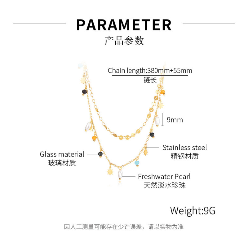 Fashion Titanium Steel Double-Layer High-Grade Ethnic Stainless Steel Pearl Necklace for Women