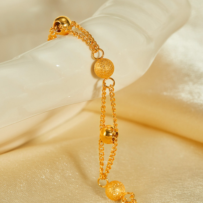 New Personalized Simple Stainless Steel Gold-Plated Matte Round Beads Bracelet