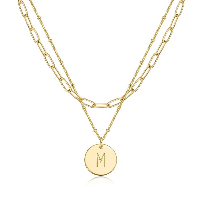Initial Necklace for Women Round 12MM Coin Disc Double Side Engraved Letter A-Z Hammered Pendant Necklace Alphabet Bi...