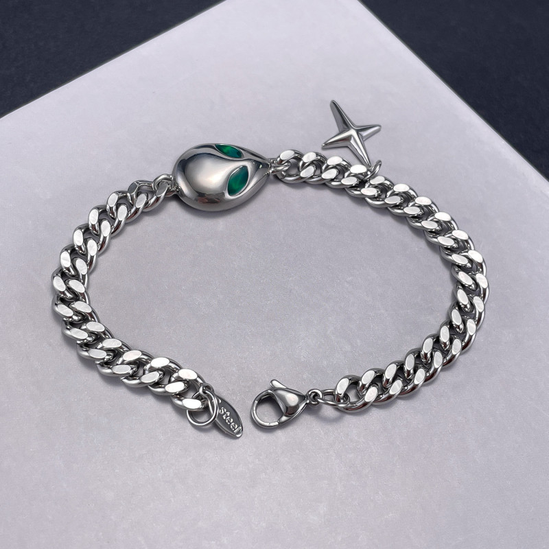 Stainless Steel Cuban Link Chain Alien Cross Bracelet