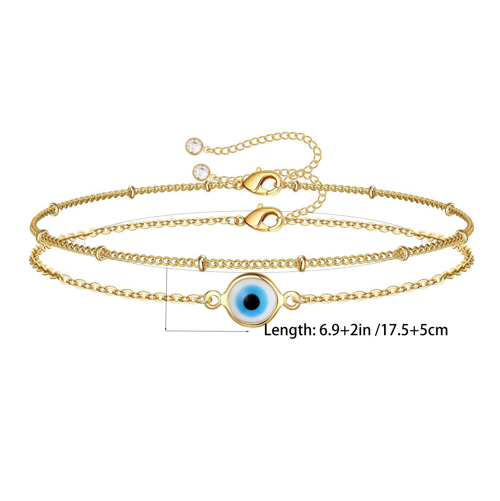Tarsus Gold Plated Evil Eye Bracelet  Layered Amulet Nazar for Women Double-Layer Glass Devil’s Eye Bracelet