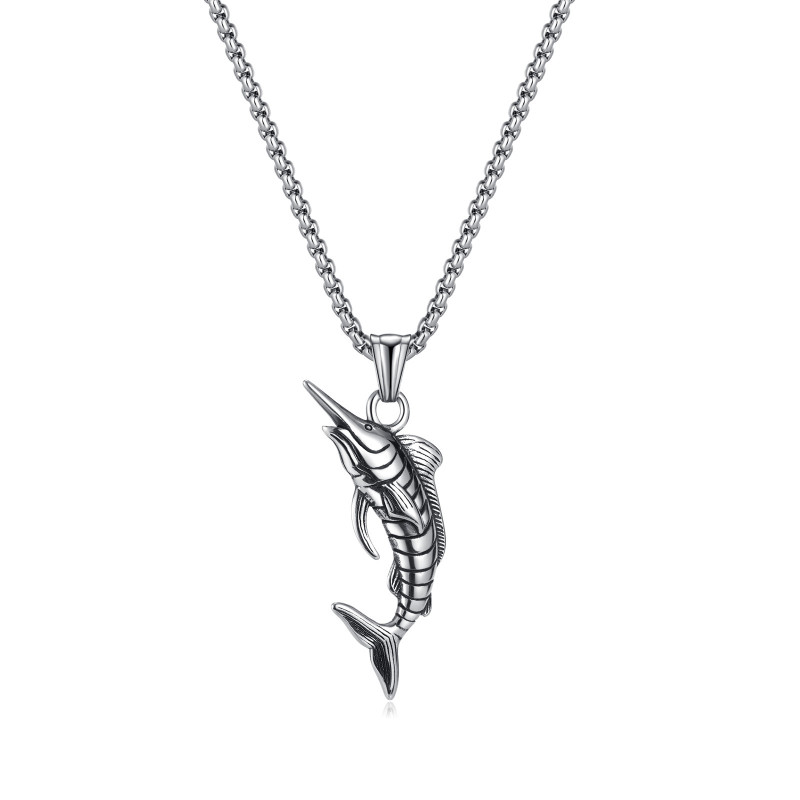 Marlin Pendant Trendy Men's Hip Hop Style Stainless Steel All-Match Necklace for Men