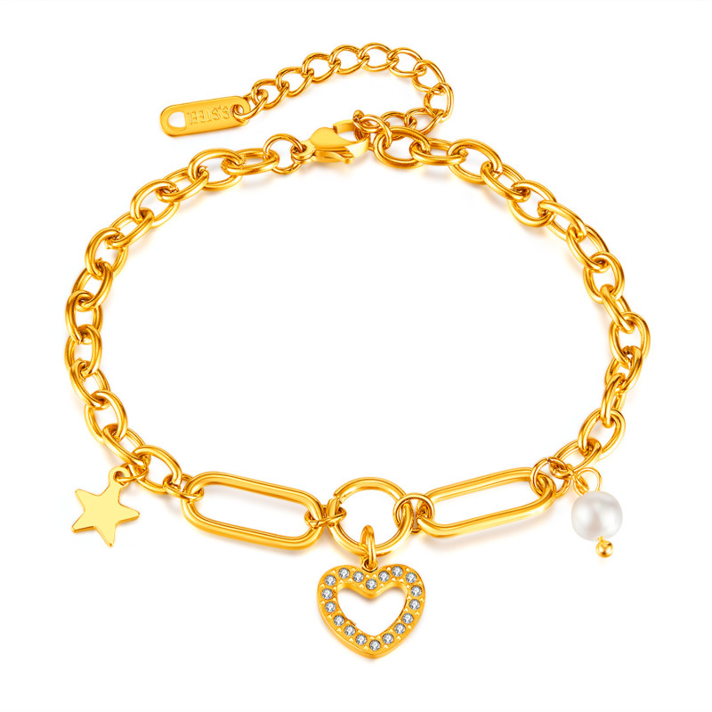 Ornament Factory Ins Niche Design Stainless Steel Pearl Five-Pointed Star Pendant Temperament Wild Heart Bracelet