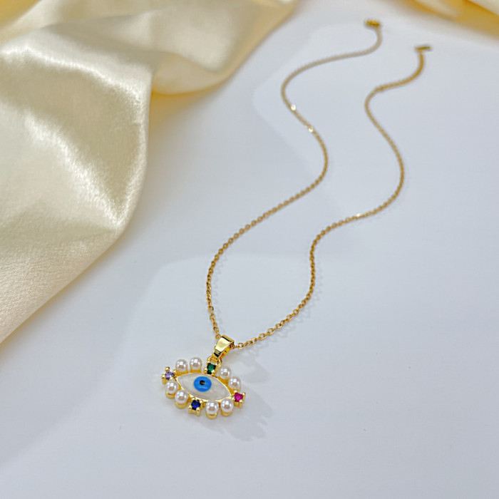 NS Fashion Devil's Eye Pendant Foreign Trade Hot Selling Personalized Stainless Steel Pearl Necklace