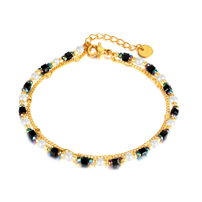 Special-Interest Design Affordable Luxury Fashion Stitching Natural Stone Glue Beads Stainless Steel Double Layer Twi...