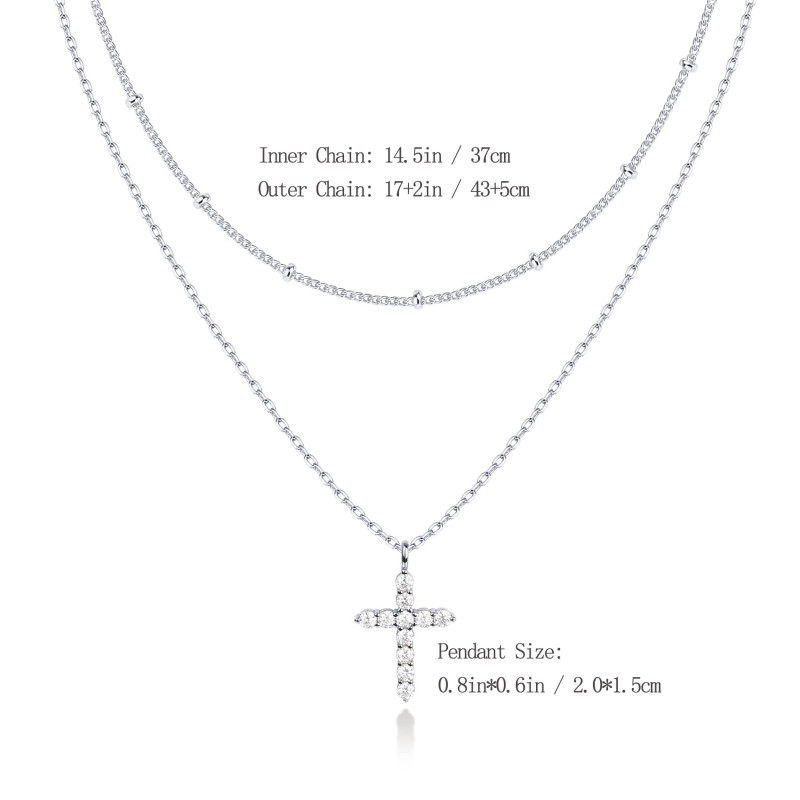 Non-Fading Stainless Steel Chain 18K Gold Plated Choker Women's Double-Layer Micro Inlaid Zircon Cross Necklace