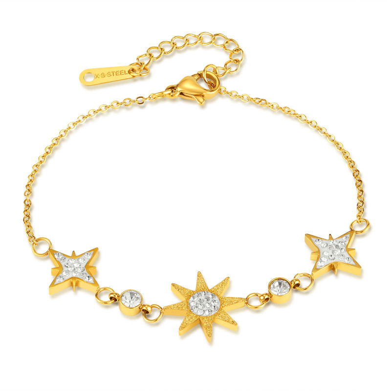 Japanese and Korean Fashion Commuter Elegant Stainless Steel Eight Awn Star Full Diamond Star All-Match Bracelet Female