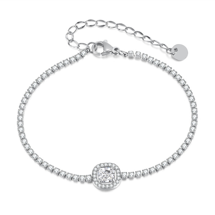 Minority Advanced Stainless Steel Sparkling Full Rhinestone Square Zircon Bracelet