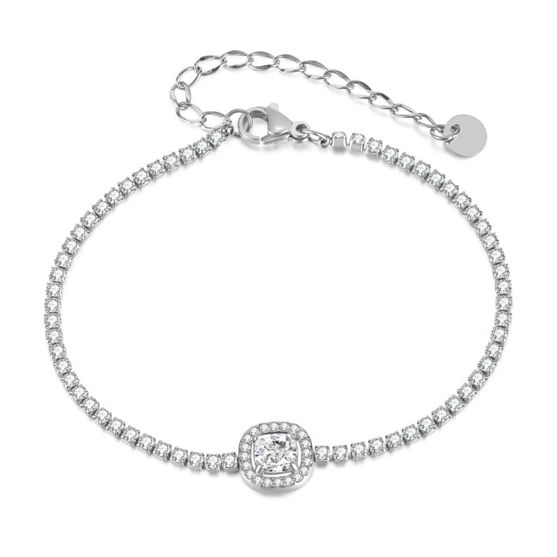 Minority Advanced Stainless Steel Sparkling Full Rhinestone Square Zircon Bracelet