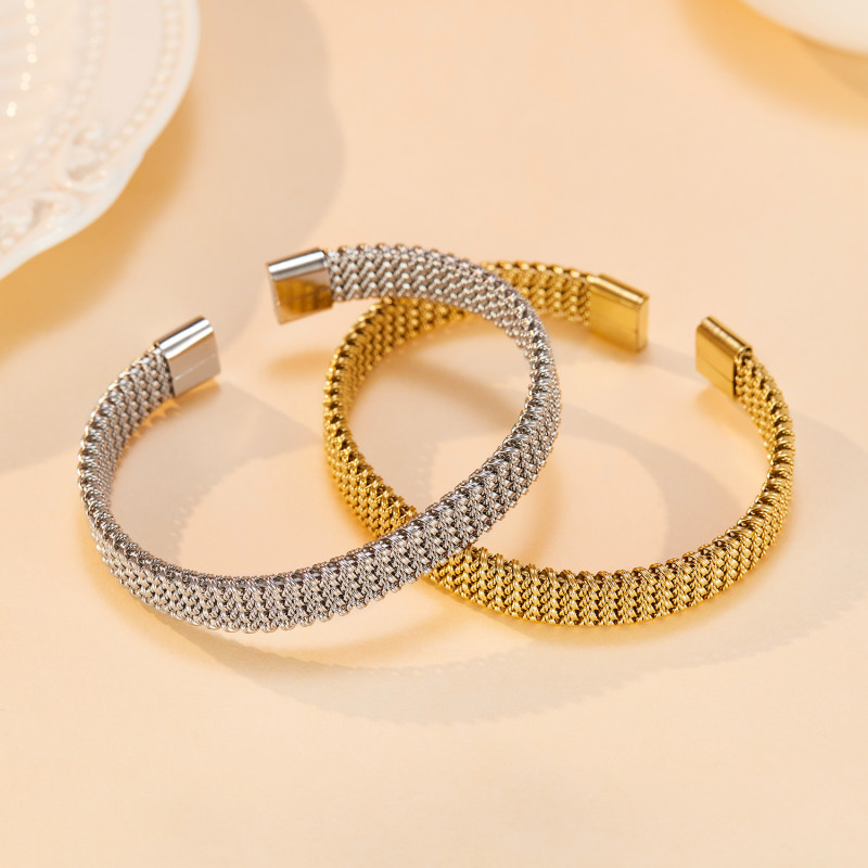 Border Personalized Titanium Steel Woven Opening Bracelet European and American Fashion Gold-Plated Stainless Steel Bracelet