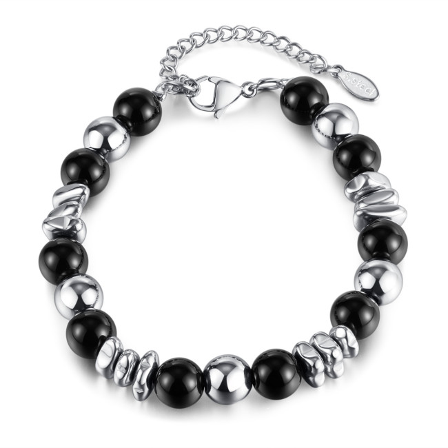 Sex Stainless Steel Jewelry Foreign Trade Fashion All-Match Black Agate Men's and Women's Bracelet