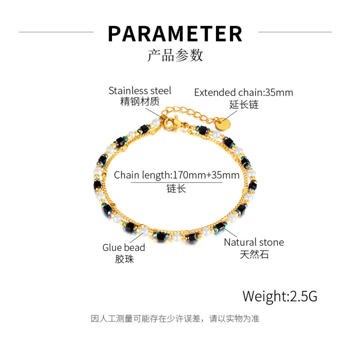 Special-Interest Design Affordable Luxury Fashion Stitching Natural Stone Glue Beads Stainless Steel Double Layer Twi...