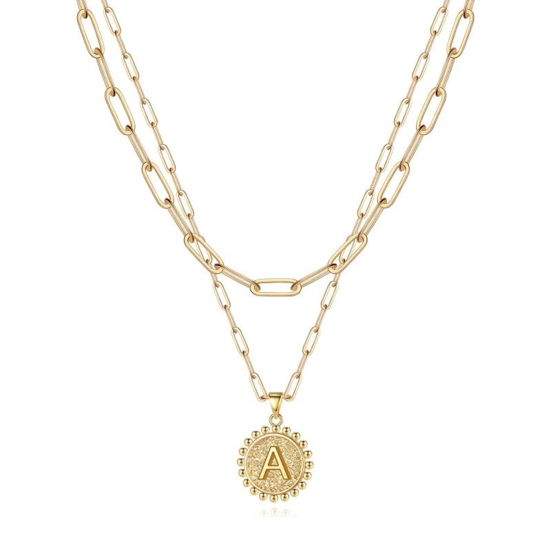 Gold Initial Necklaces for Women, 14K Gold Plated Dainty Layering Paperclip Link Chain Necklace Layered Gold Necklaces for Women